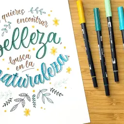 Inspiración para un curso de lettering gratis: "Si quieres encontrar belleza, busca en la naturaleza". Marcadores de colores y rotuladores sobre papel.